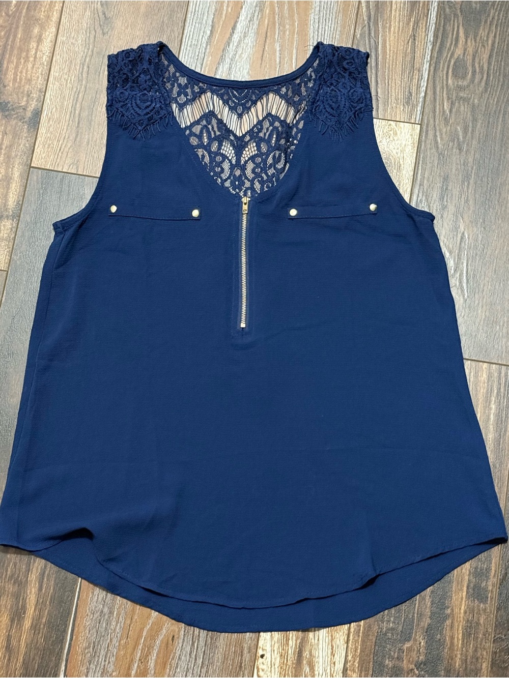 Sleeveless Navy Lace-Back Women's Top